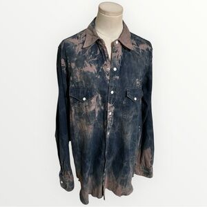 CHIMALA Denim Bleached Tie-Dye Button Up Shirt Long Sleeve M Designer Jeans
